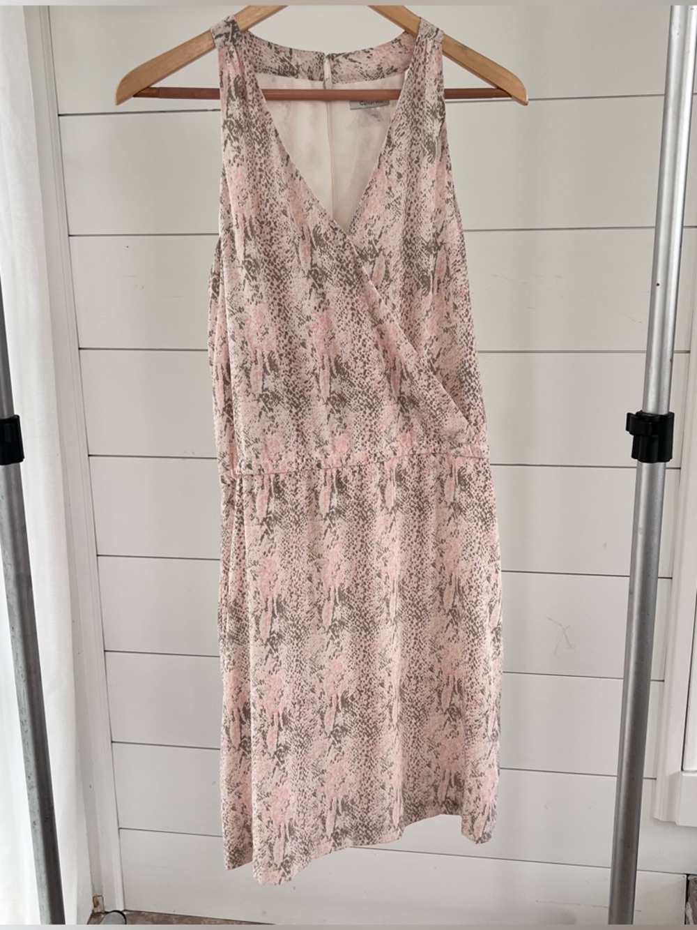 Pink Gray Snakeskin-Print Midi FauxWrap Dress